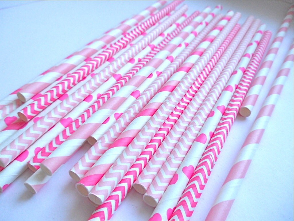 Pink & Hot Pink Straws Mixed Pack of 25 Paper Straws