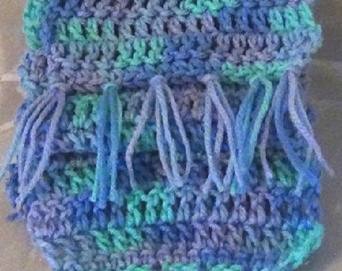 Crocheted Winter Scarf - Blue Aqua Purple Ocean