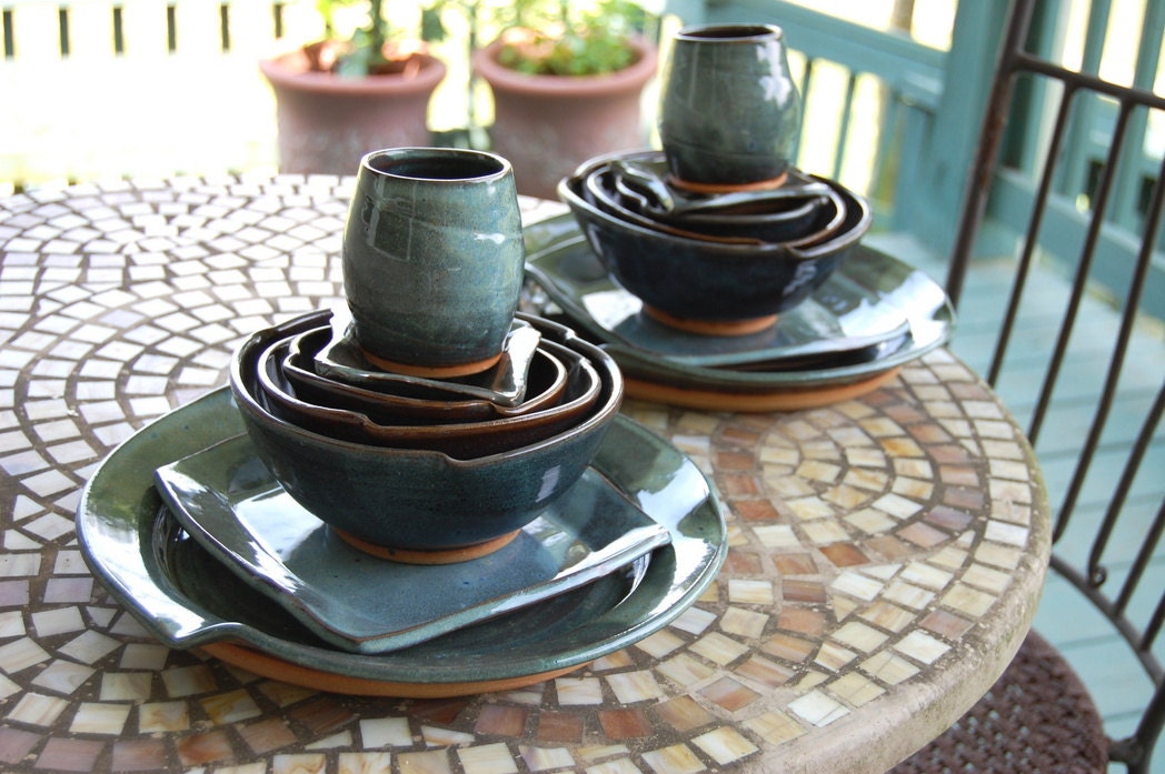 Eclectic Dinnerware Set of 6 Place Settings in Slate Blue