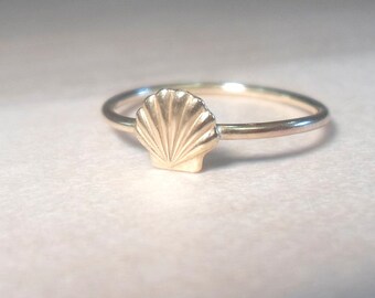 Sea Shell Ring, shell ring, gold shell ring, gold beach ring, beach ring, beach midi ring, gold midi ring, gold rings, gold stacking rings