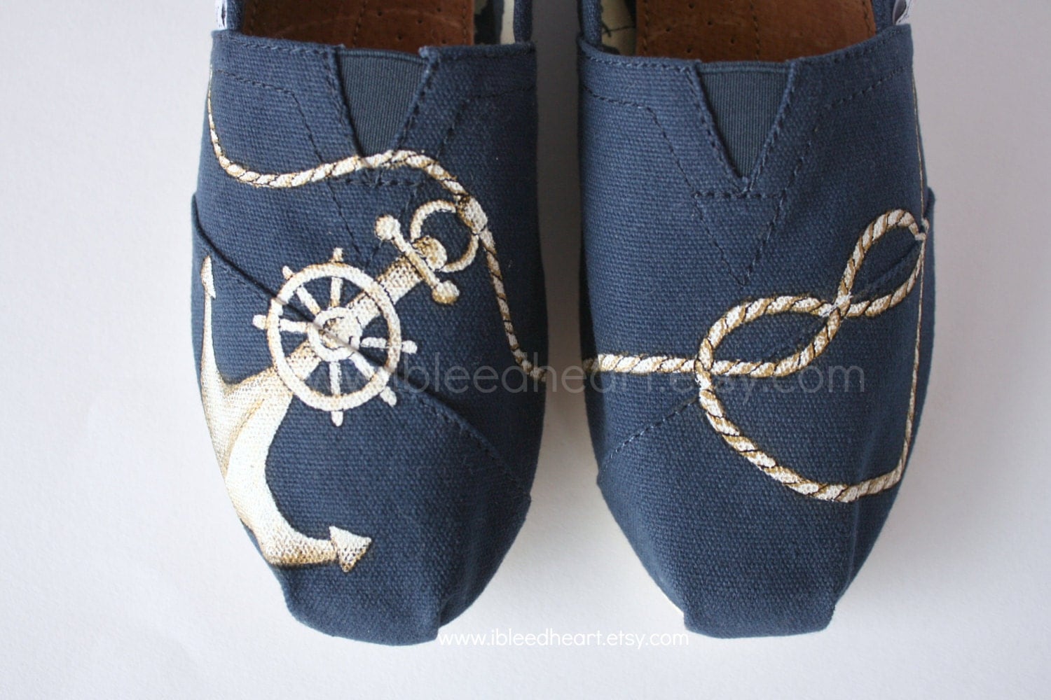Custom Painted TOMS Shoes Navy Anchor and Rope by ibleedheART