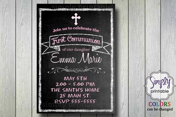 Blackboard Christening/Communion Invitation Il_570xn