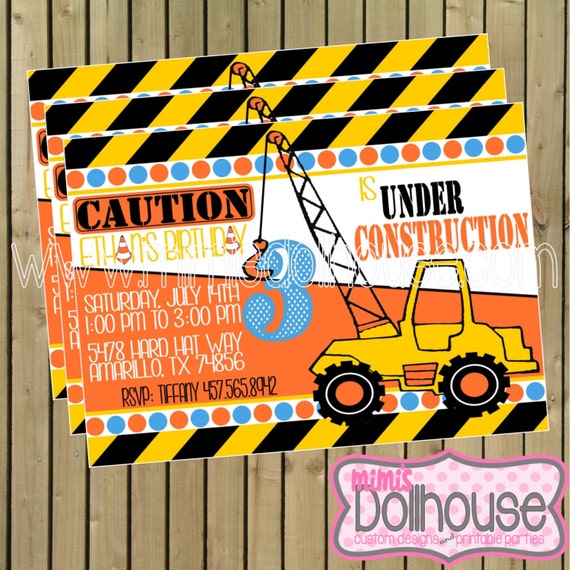 Construction Invitation- Printable Construction Birthday Invitation- PDF/JPEG Il_570xn