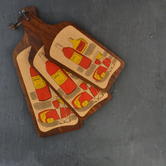 Mid Century Cheese Boards Cork Serving Boards Wine by KOLORIZE