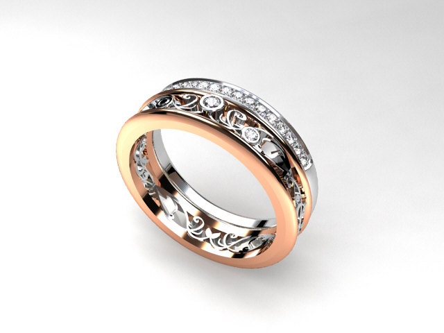 Two tone gold engagement ring and wedding band