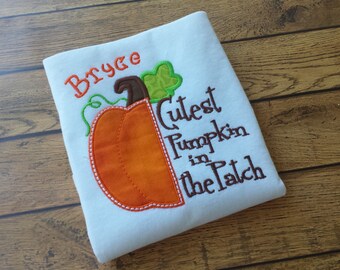 Halloween or Thanksgiving shirt or Bodysuit "Cutest pumpkin in the patch" - Pumpkin shirt - boys Thanksgiving shirt - Fall shirt