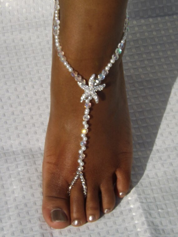 Pearl Barefoot Sandal Crystal Foot Jewelry by SubtleExpressions