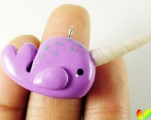 Cute Purple Narwhal Polymer Clay Ch arm With Spots, Purple Unicorn ...