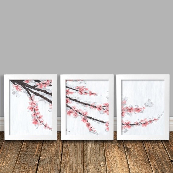 Cherry Blossom Art Home Decor Panel Art Pink by HappyHippoArts