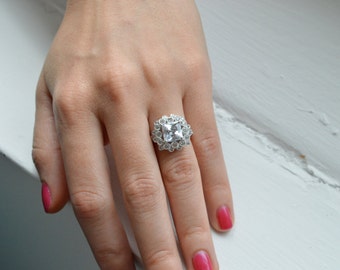 Estate Ring - Princess Cut Engagement Ring - Art Deco Promise Ring ...
