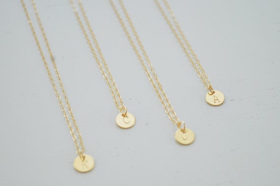 Gold Disc Initial Necklace tiny gold filled dot by adenandclaire