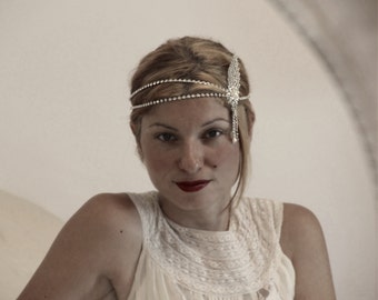 The Great Gatsby Headpiece,1920's Style Rhinestones Bridal Vintage Head piece Wedding Pearl halo Bridal Statement Headband,Crystal Headpiece