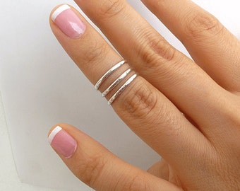 3 Knuckle Rings - Sterling Silver Knuckle Rings - Above Knuckle Rings - Silver Midi Rings - 1.5mm Slim Band Knuckle Rings