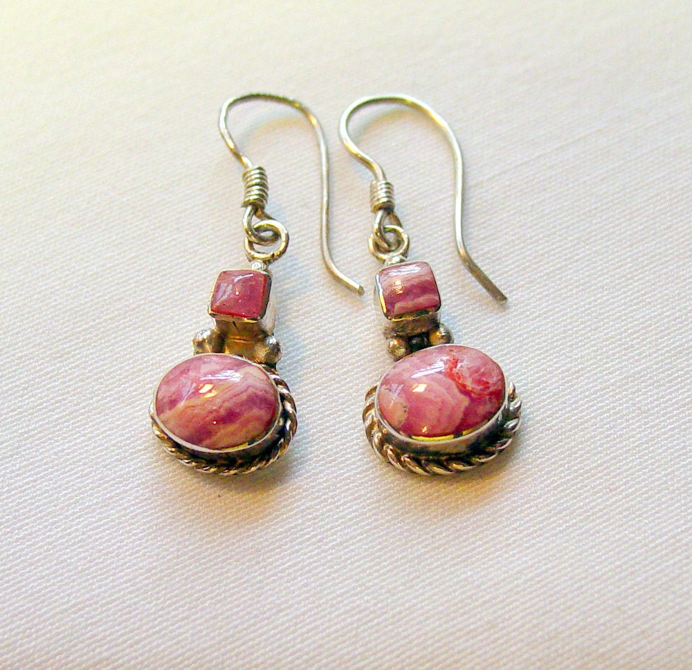 Sale Vintage Sterling Rhodochrosite Earrings Pierced