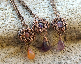 copper jewelry / chainmaille pendant / small pendant necklace