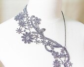 silver lace necklace - art deco floral bib - vintage body jewelry - gift for her -bridal bridesmade wedding