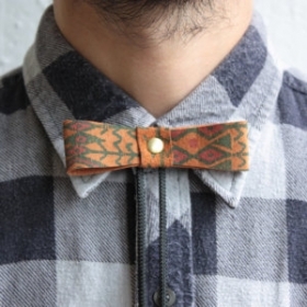 Bow Tie Bolo - Southwestern Patterned Printed Suede, Brass Ball Tips - 3 available