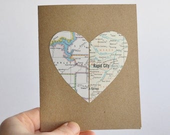 Long Distance Relationship Card Map Heart in Two Places