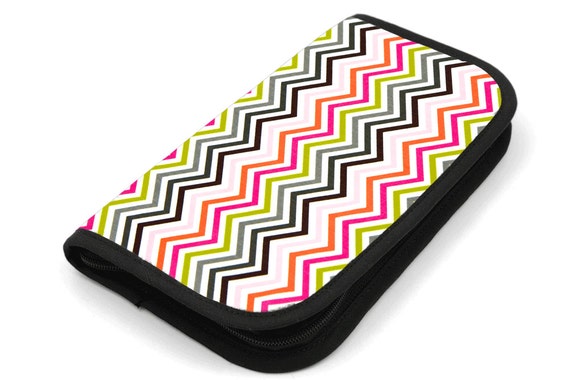 Travel Zip Around Knitting Needle Case - Hot Chocolate Chevron - black pocket organizer