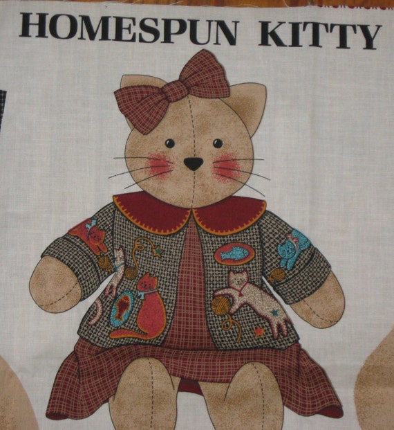 PrePrinted Fabric Panel Homespun Kitty by Cranston Fabrics
