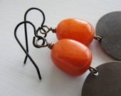 Nectarine Orange Quartzite Gemstones and Vintaj Brass Hoop Earrings