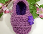 Baby Button Dress Shoes-Crochet-Lavender with Purple-Baby Shower Gift -Made in the USA-#113