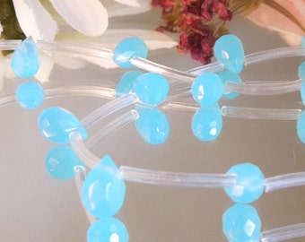 Bastet's Beads- 4 Soft Blue Opal Glass Teardrop Briolette 5x9mm