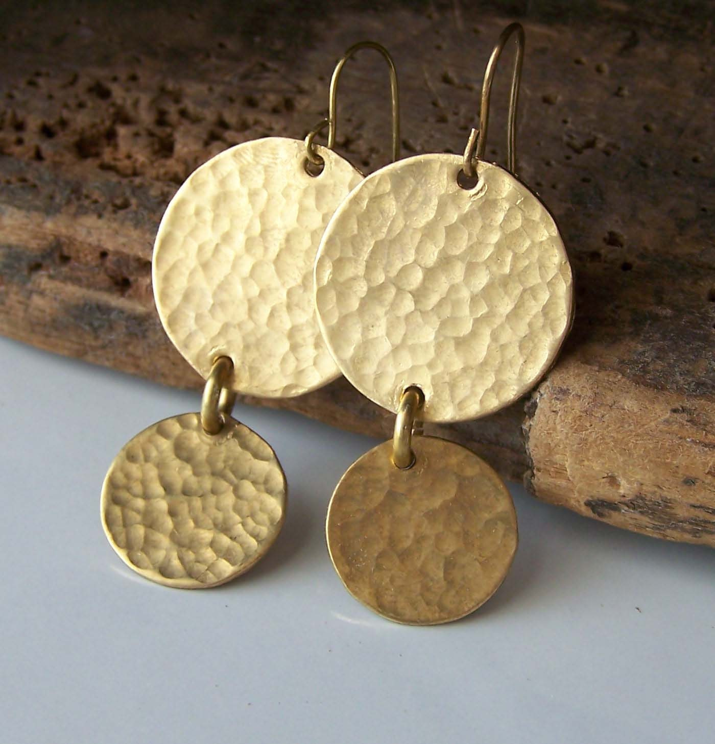 Hammered Brass Earrings Double Disc Earrings Metalwork