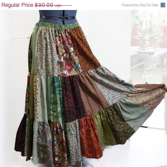 Patchwork Hippie Skirt Womens Long Skirt Festival by Sweetbriers