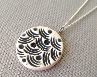 stormy seas necklace, black and white ... handmade porcelain jewelry by Sofia Masri