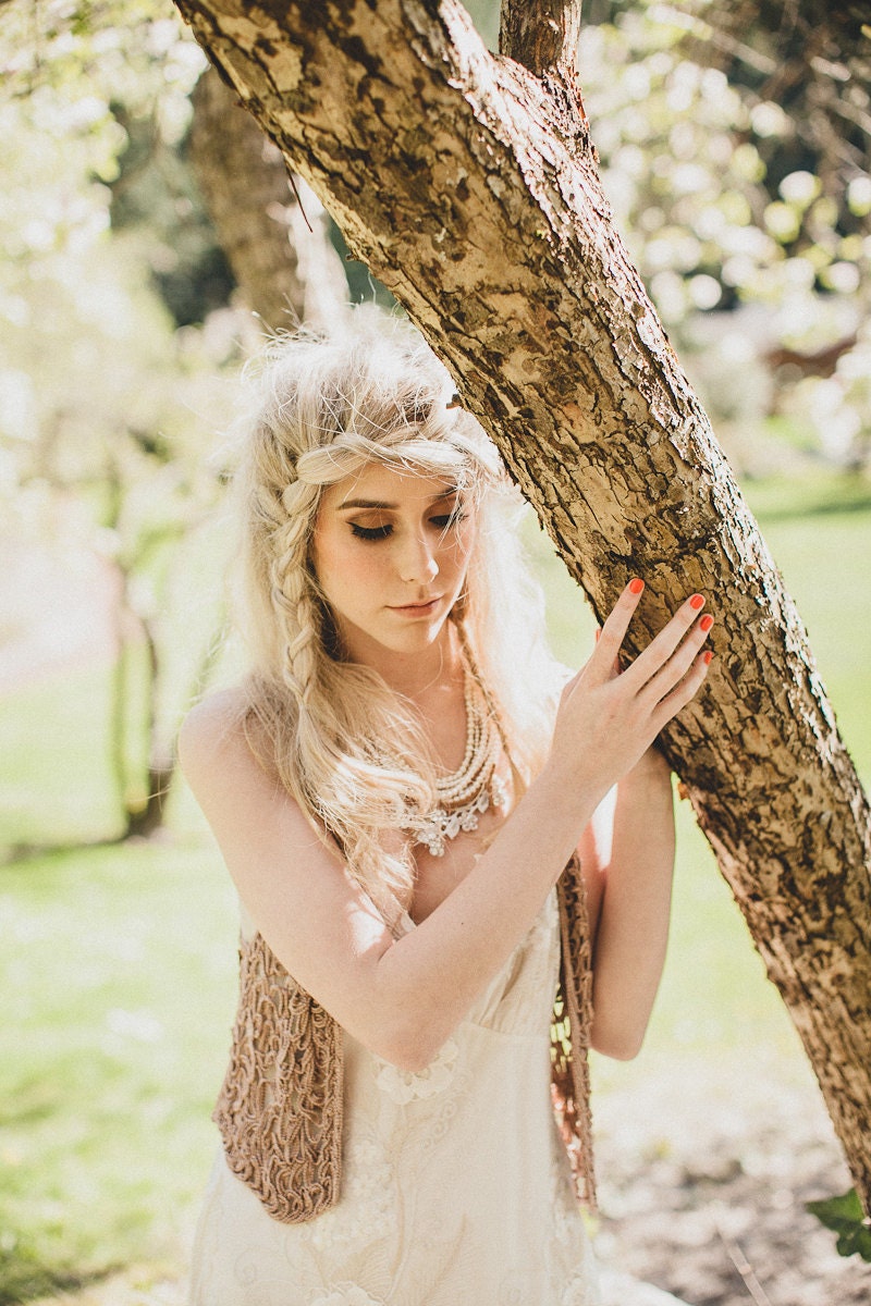 Bohemian Inspired Bridal Pearl Necklace Lace Leather Wedding