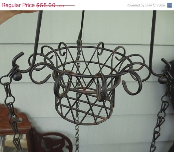 Vintage Wrought Iron 3 Tier Hanging Planter Plant Holder