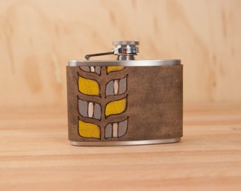 4oz Flask - Roger pattern - Modern in yellow, gray, white and antique black