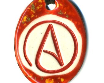 Atheist Symbol Ceramic Necklace in Red
