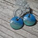 Handmade Enamel Copper Earrings, Simple Round, Circle, Disc, Dot, Dangle in Seafoam Green, Tan and Cerulean Blue, SRA (A115)