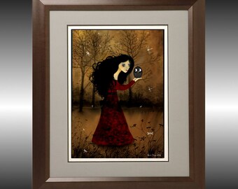 Girl and Owl Art Print -- Look Into My Eyes -- 8x10