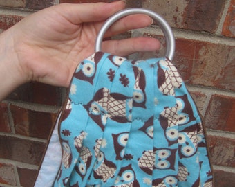 Midwifery Weighing Sling- Cozy Aqua Owl Flannel - beautiful keepsake or photo prop