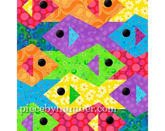 Tessellating Fish quilt pattern, paper pieced quilt patterns instant download PDF, tessellation quilt pattern, fish patterns animal patterns