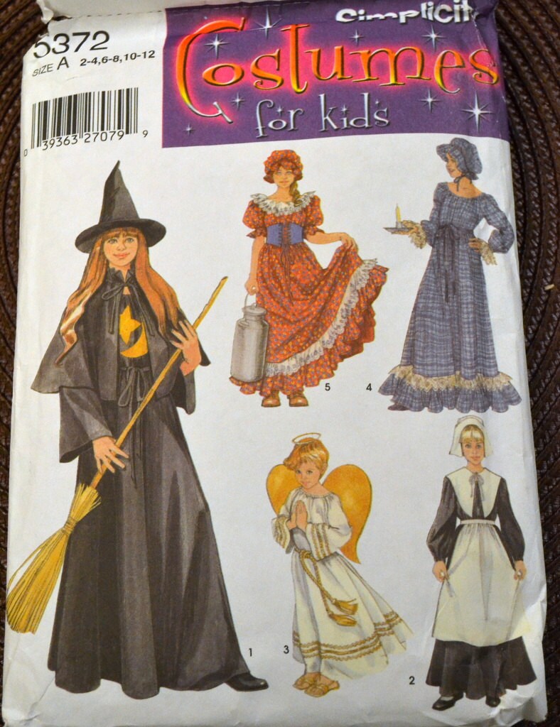 Sewing Pattern Simplicity 5372 Witch Colonial Angel Girls' Costume ...