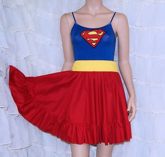 Superman Embroidered Blue Yellow and Red Summer Dress by mtcoffinz