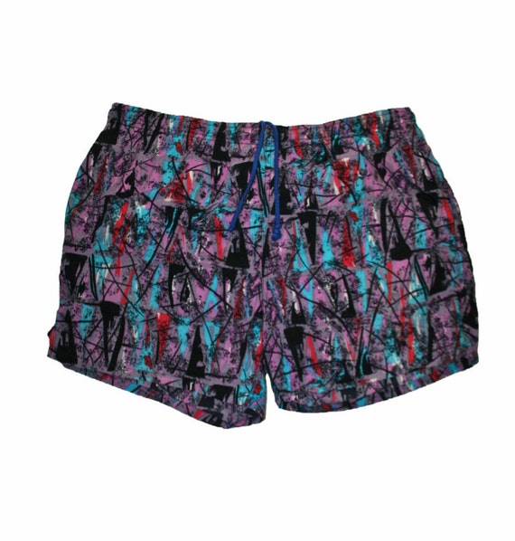Vintage 90s Purple/Black Swim Trunks Mens Size by VintageMensGoods