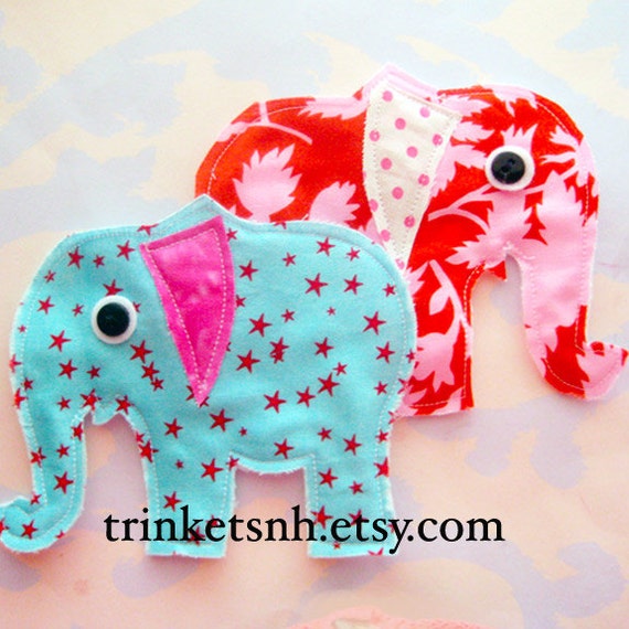 Fabric Elephant Sewn Applique Set of Two by trinketsnh on Etsy