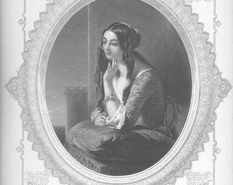 MIDDLE EASTERN ARAB Woman Pretty! Victorian Fantasy Costume ~ Vintage Antique Steel Plate Engraving Art Print 1800s [inv BeaU 4
