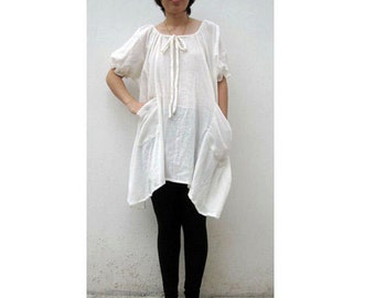 Custom Made Boho hippie Cream soft Cotton Tunic Summer Blouse S -L (M)
