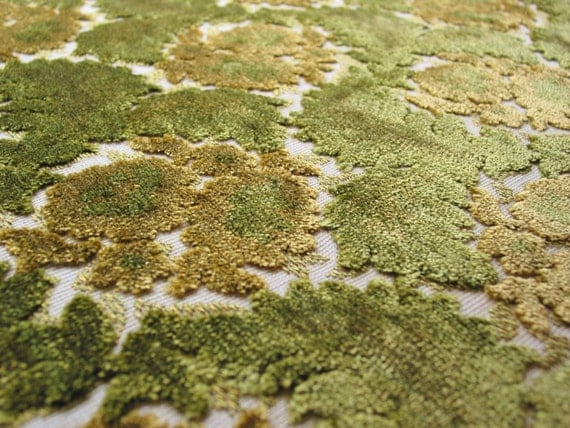 Vintage Cut Velvet Upholstery Fabric Green Floral Leaf