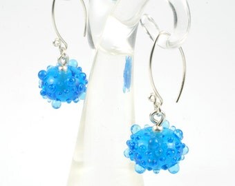 seranilla earrings - deliciously bumpy blue artisan lampwork glass and sterling silver