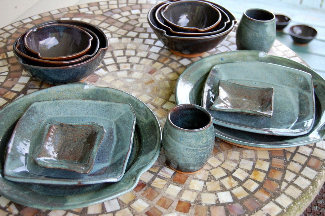 Eclectic Dinnerware Set of 6 Place Settings in Slate Blue
