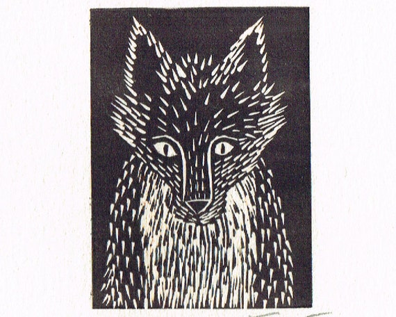 Fox Linocut Lino Print Printmaking Hand by BridgetFarmerArtist