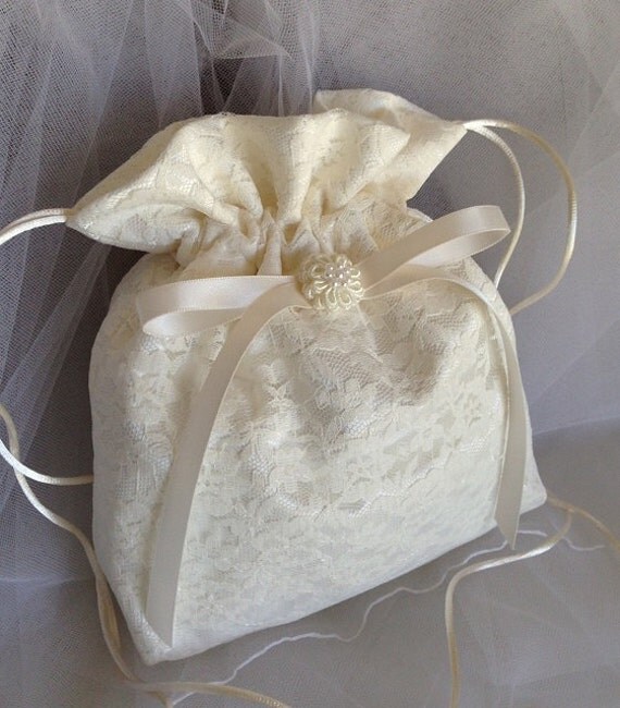 Wedding Bridal Ivory Drawstring Bag Ivory Wedding Lace