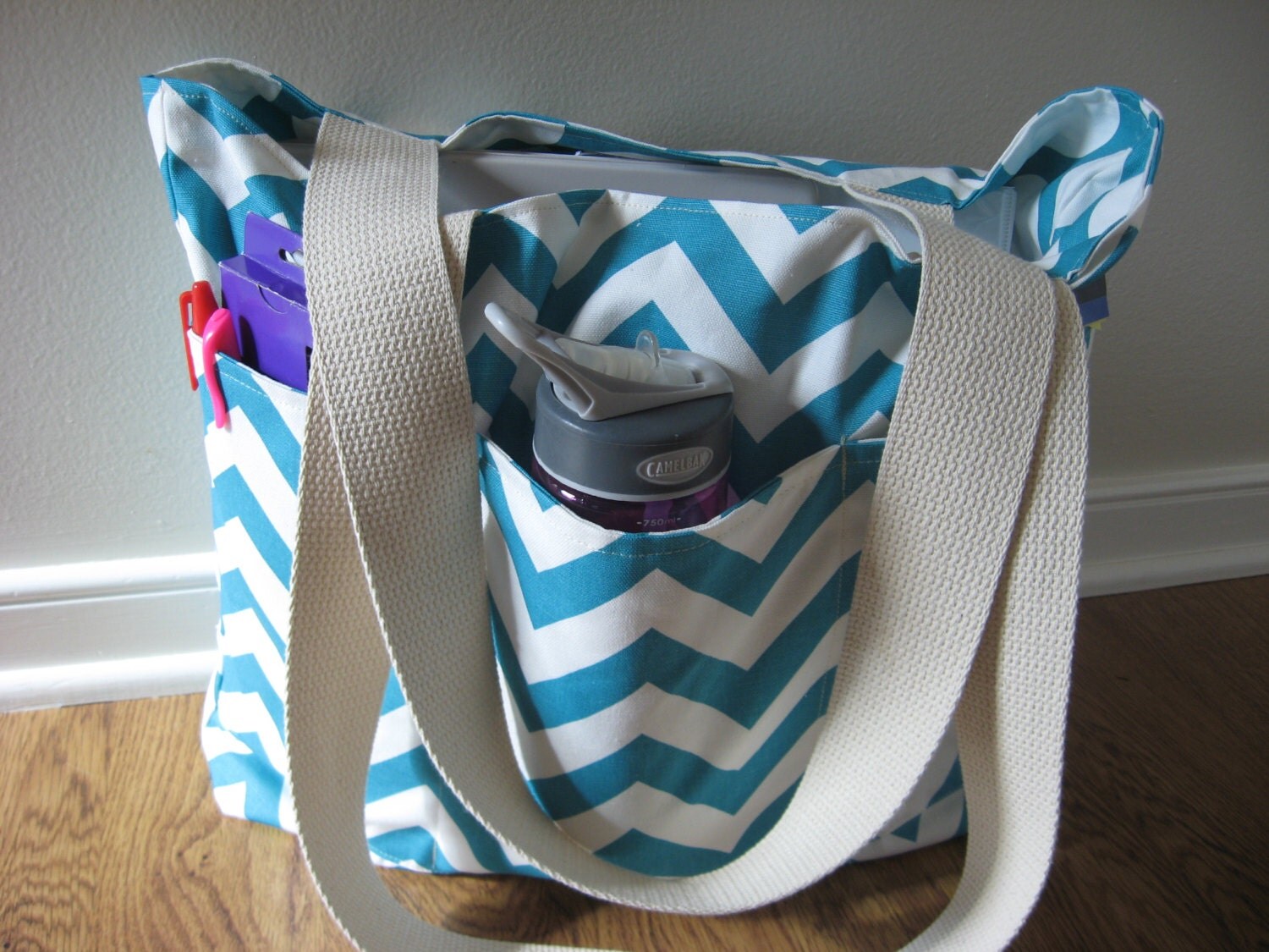 Large Teacher Tote REVERSIBLE Deluxe Chevron by OohBabyInfinity